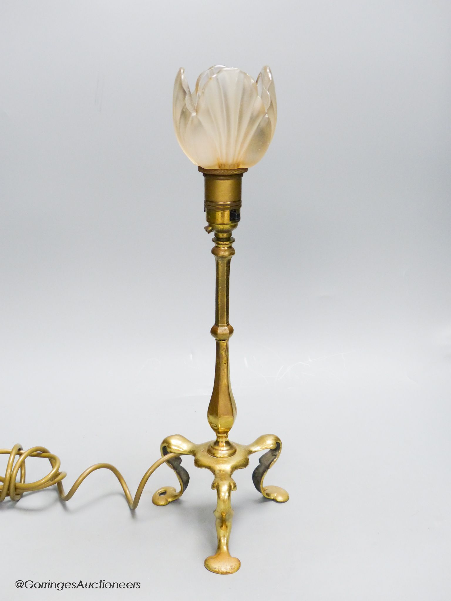 A Benson style brass lamp, height 43cm